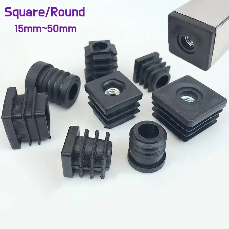 

Black Square/Round Plastic Furniture Leg Pipe Hole Plugs With Nut Hole Blanking End Cover Caps Chair Leg Furniture Leveling Feet