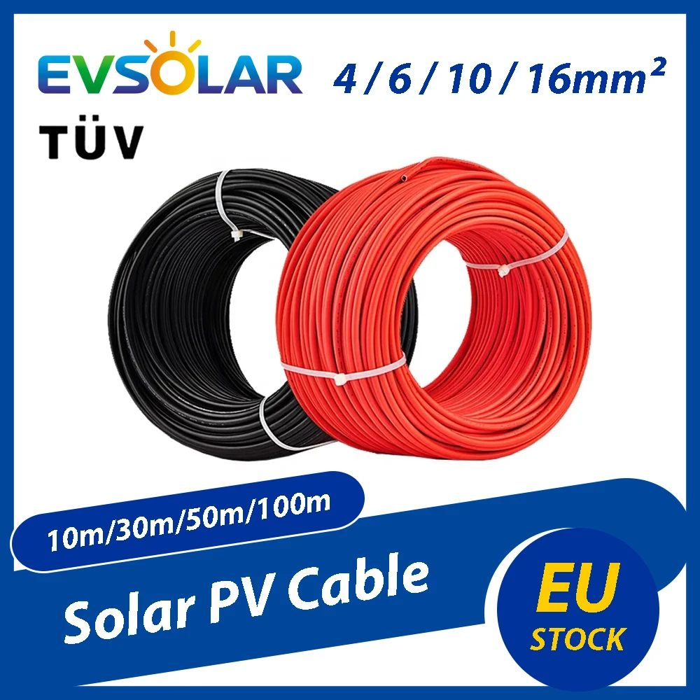 Cavo Fotovoltaico 4mm² 6/10/16mm² per Connessione PV, Nero Rosso, Prolunga per Pannello Solare, Filo Solare in Rame Stagnato 12/10/8/6AWG