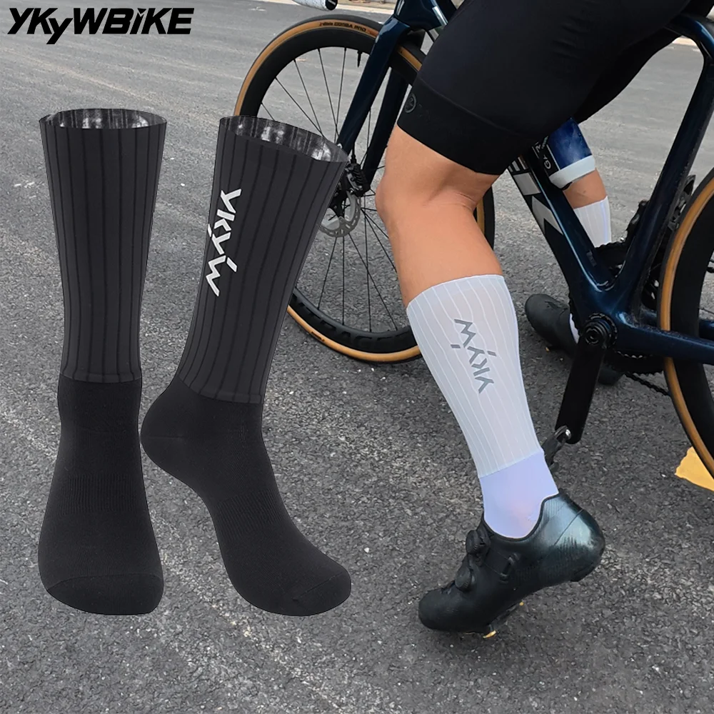 YKYWBIKE  Aero Unisex Cycling Socks Aerodynamics Road Bike Racing Socks Woven Stripe Elastic Anti-Slip Bicycle Socks Outdoor
