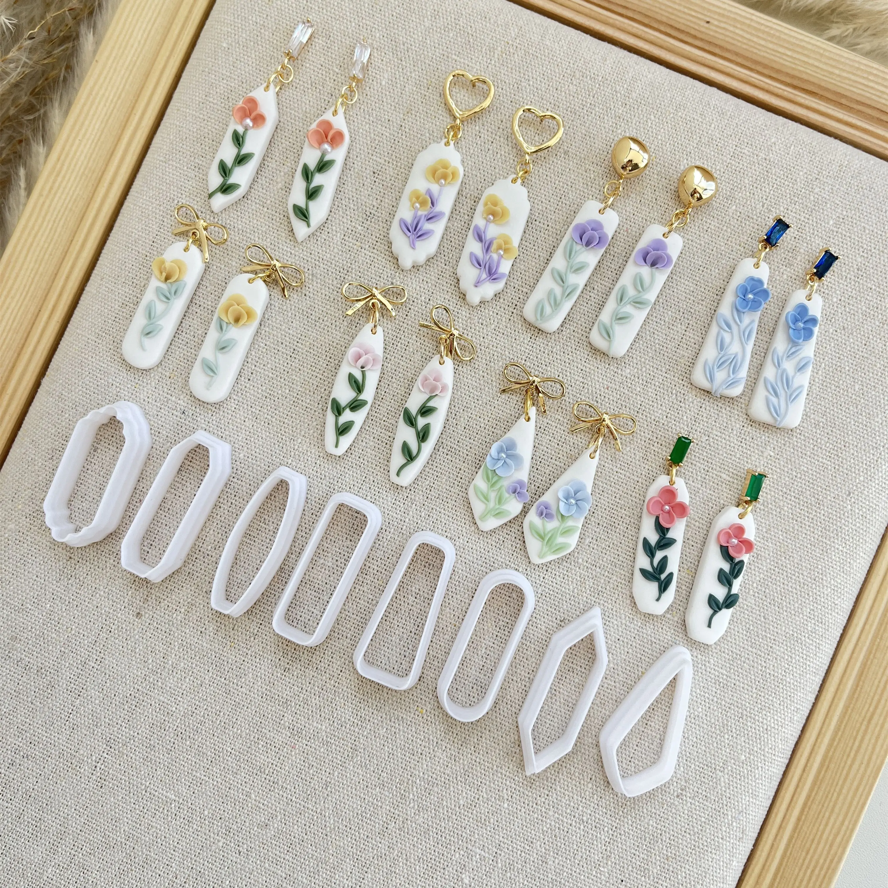 8pcs Soft Ceramic Earrings Mold Polymer Clay Clay Cutter Regular Geometric Pendant Square Shape Earrings DIY
