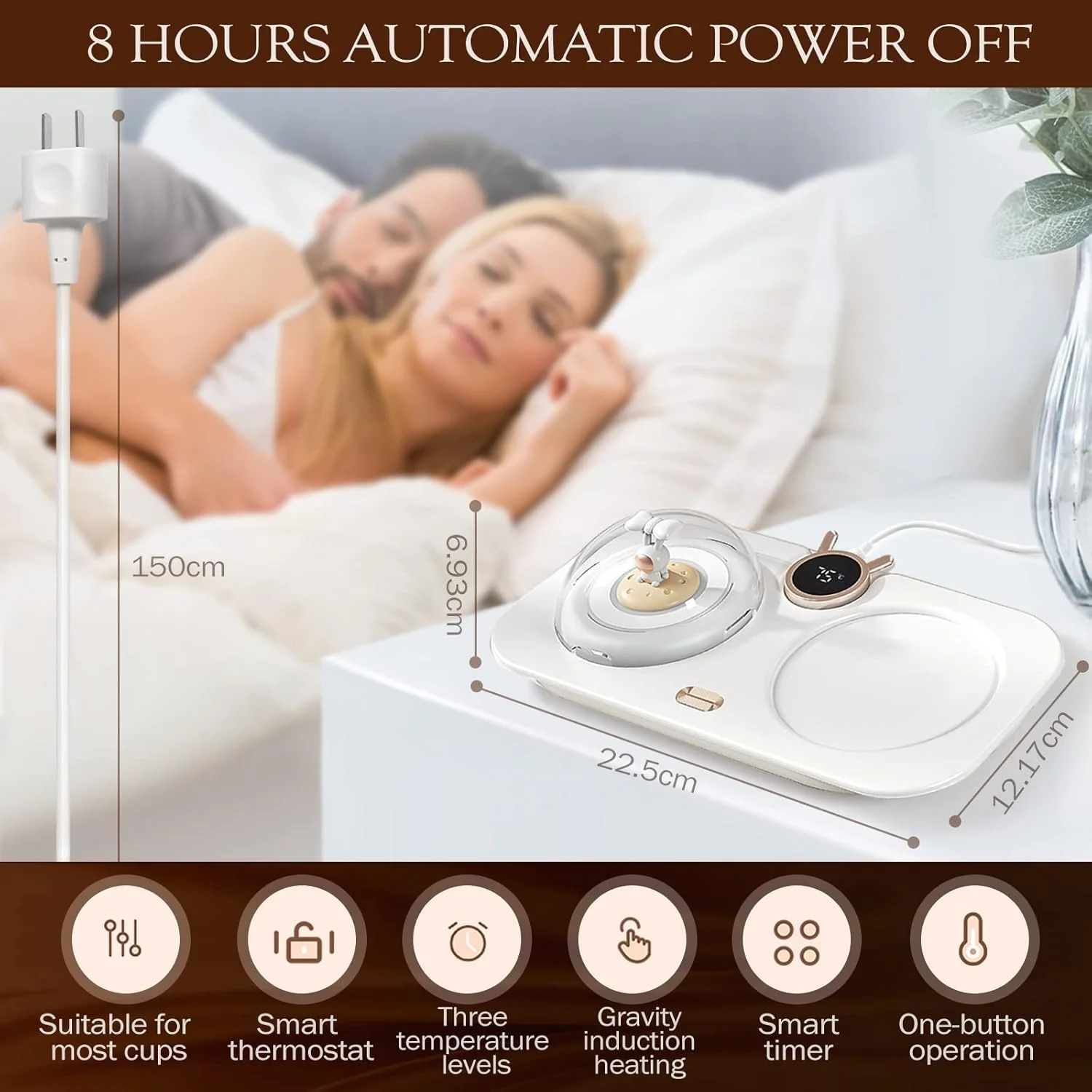 ، تدفئة المشروبات لمكتب المكتب مع الروائح والضوء الليلي، إعدادات درجة الحرارة، سخان الكوب الذكي للكاكاو والشاي،