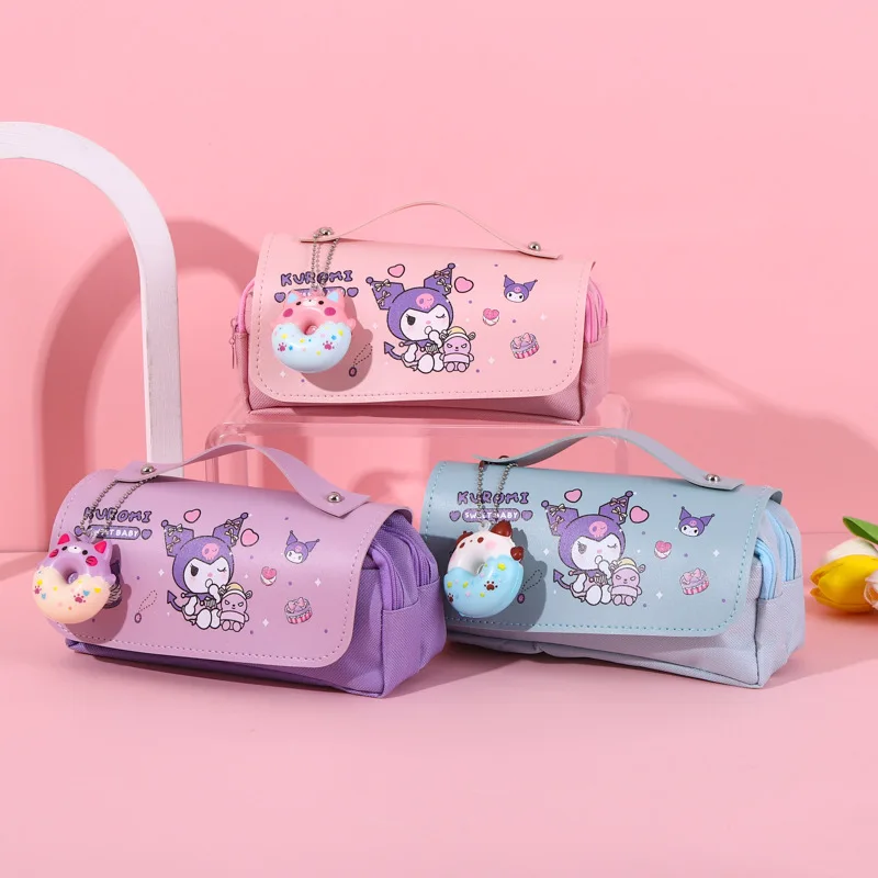 Sanrio Large Capacity Pencil Bag Anime Kuromi Pencil Case Portable Pencil Box Pen Bag Double Layer Stationery Box School Supplie