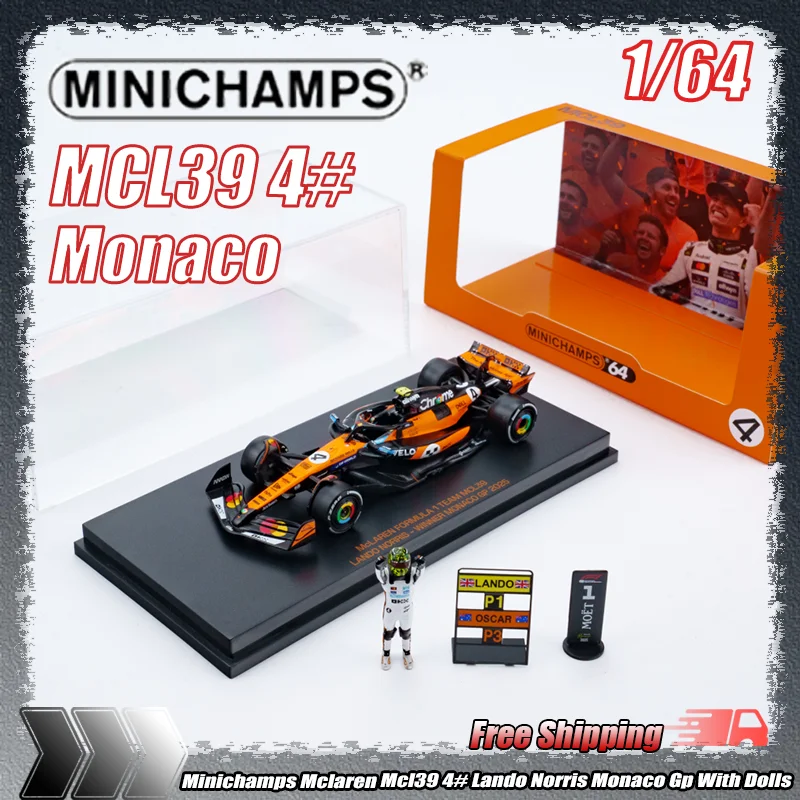 

Minichamps 1:64 Mclaren Mcl39 4# Lando Norris Monaco Gp With Dolls Alloy Diecasting Car Model For Collectors Shelf Decor Display