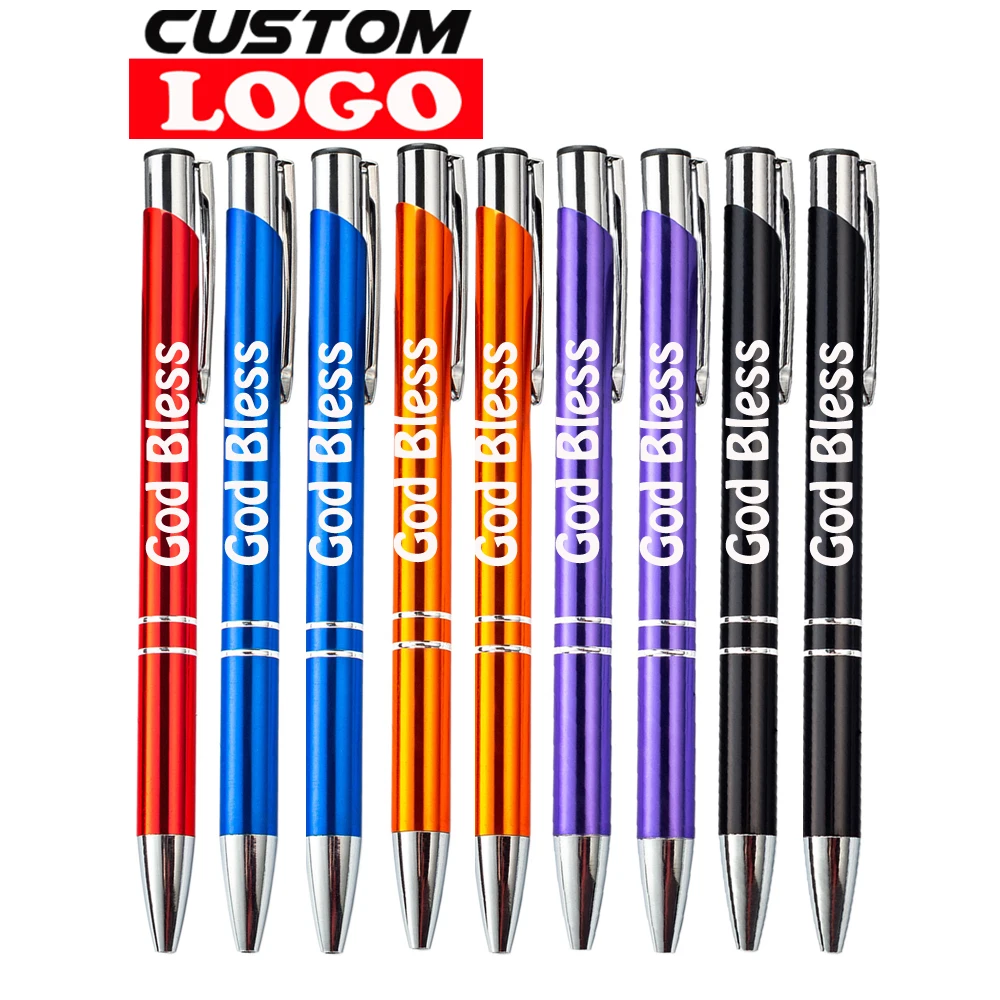 1000Pcs/Lot Laser Customized Logo Metal Ballpoint Pen Hotel Counter Sign Business Gifts Personality School Office Supplies