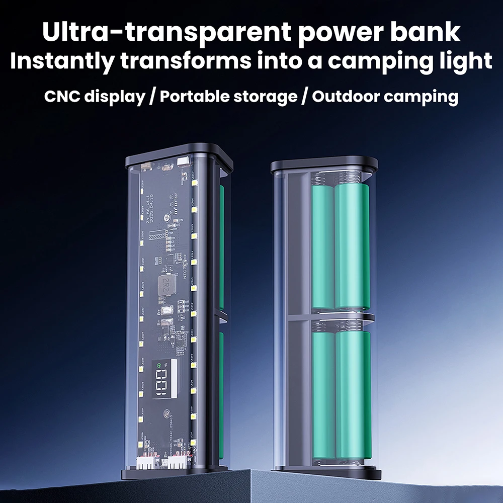 22.5W 6*18650 Power Bank Case Transparent Shell Fast Charging Holder Cases Detachable Battery Charge Storage Box Without Battery