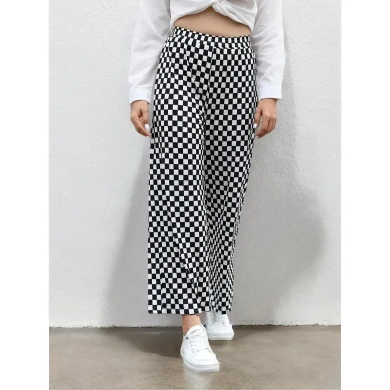 بالإضافة إلى حجم 1XL-5XL المرأة منقوشة مطبوعة بنطال ذو قصة أرجل واسعة مع حزام مطاط عصري