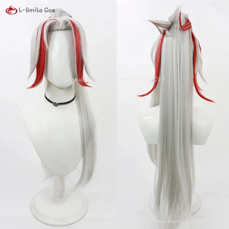 

LoL Heartsteel Yone Cosplay Wig 75cm Gray White Red Ponytail Clip Heat Resistant Synthetic Heartsteel Yone Anime Wig + Wig Cap