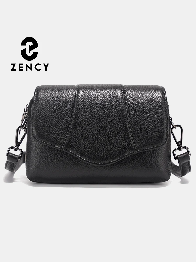 

Zency 2025 Genuine Cowhide Leather Crossbody for Women Simple Multi-compartment Shoulder Handbag