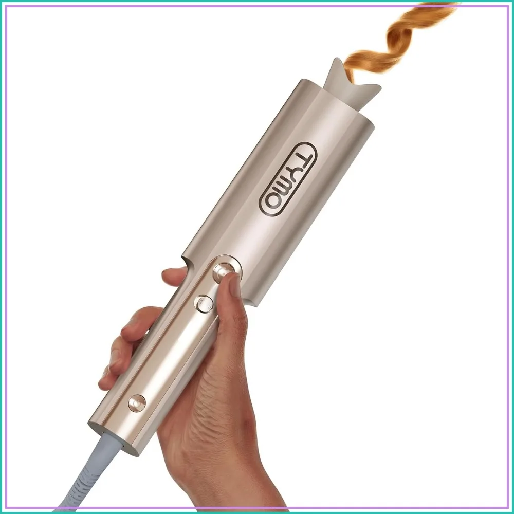 Automatic Rotating Curling Iron - Long Barrel for Long Hair, Anti-Scald, Tangle-Free, Dual Voltage, 1 Inch, Gold