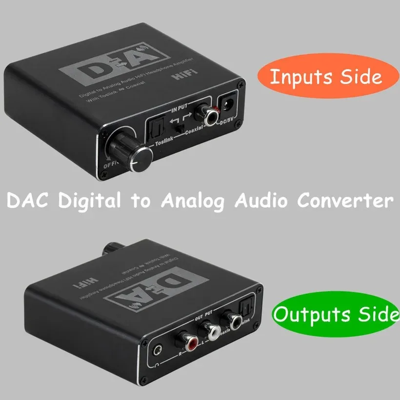 ตัวแปลงสัญญาณเสียงดิจิตอลเป็นแอนะล็อกแบบพกพาได้ RCA 3.5มม. เครื่องขยายเสียงสาย Toslink เอาต์พุตสายโคแอกเซียลเอาต์พุต24bit DAC