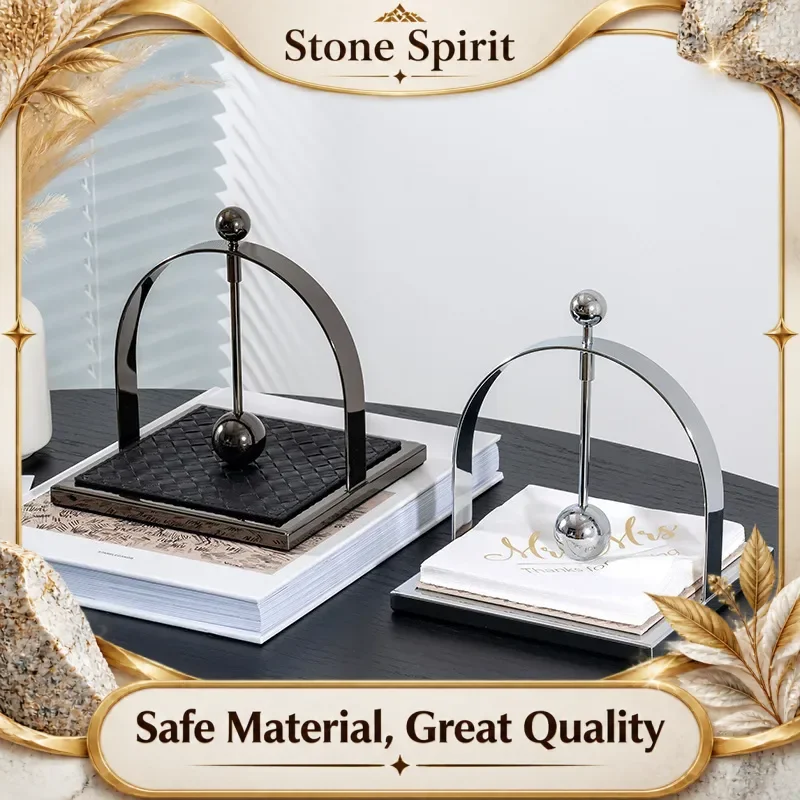 Stainless Steel Leather Decorative Tissue Holder, Square Walnut Tissue Box, Dining Table Center Napkin Holder, Home Decoration
