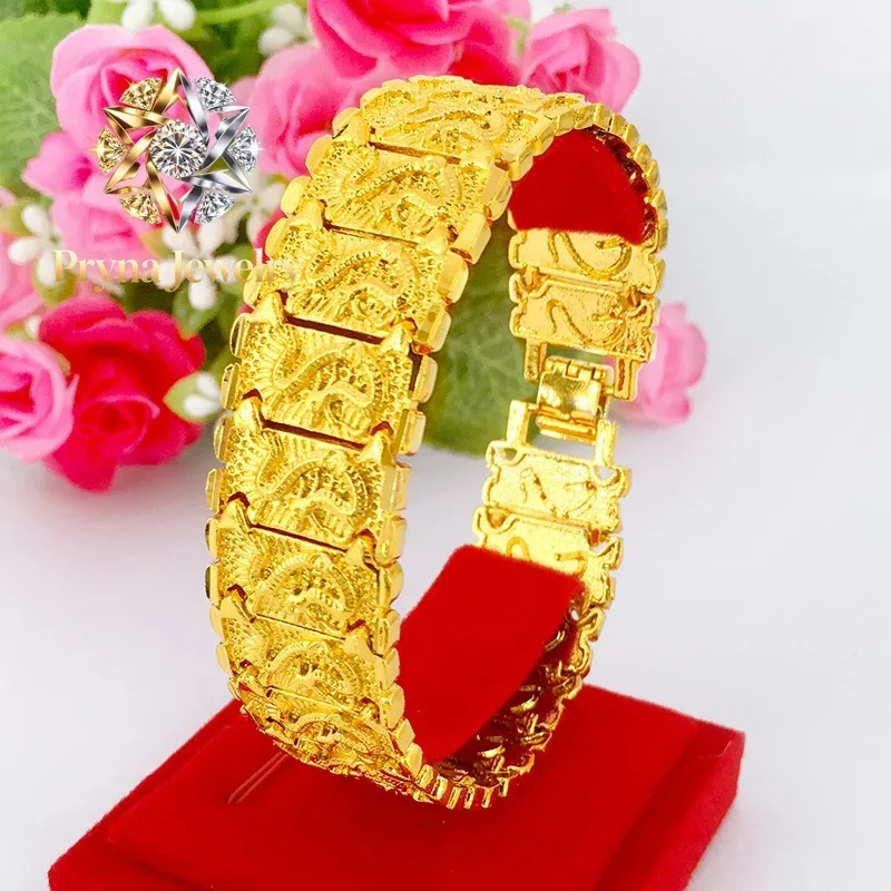 Pryna Jewelry   Luxury 24K 9999 Pure Gold real gold Dragon Bracelet Men's Watch Chain Buckle Bracelet