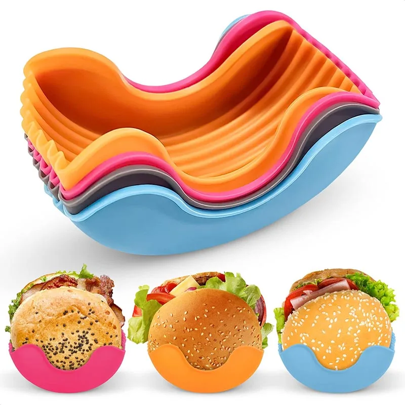 Retractable Hamburger Holders Hamburger Fixed Box Sandwich Burger Clip Rack Washable Silicone French Fry Hamburger Sauce