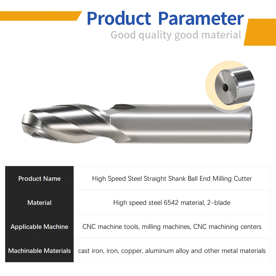 RIGTIP High Speed Steel Straight Shank Ball End Milling Cutter 2-Blade High-Precision Machining CNC End Mill