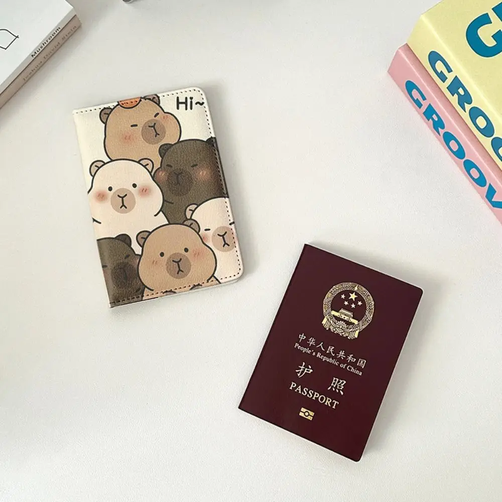 PU Leather Capybara Passport Holder Cartoon Ultra-thin Passport Bag Portable Multi-function Credit Card Wallet