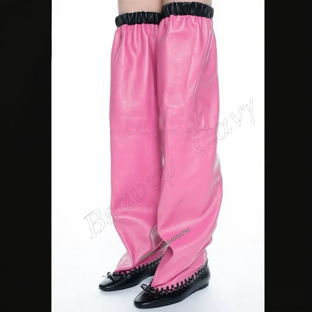 

Pink Black Flat Heel Boots Patchwork Lace up Tied Strange Style Men Heels Long Shoes for Women Shoes 2025 Zapatos Para Mujere