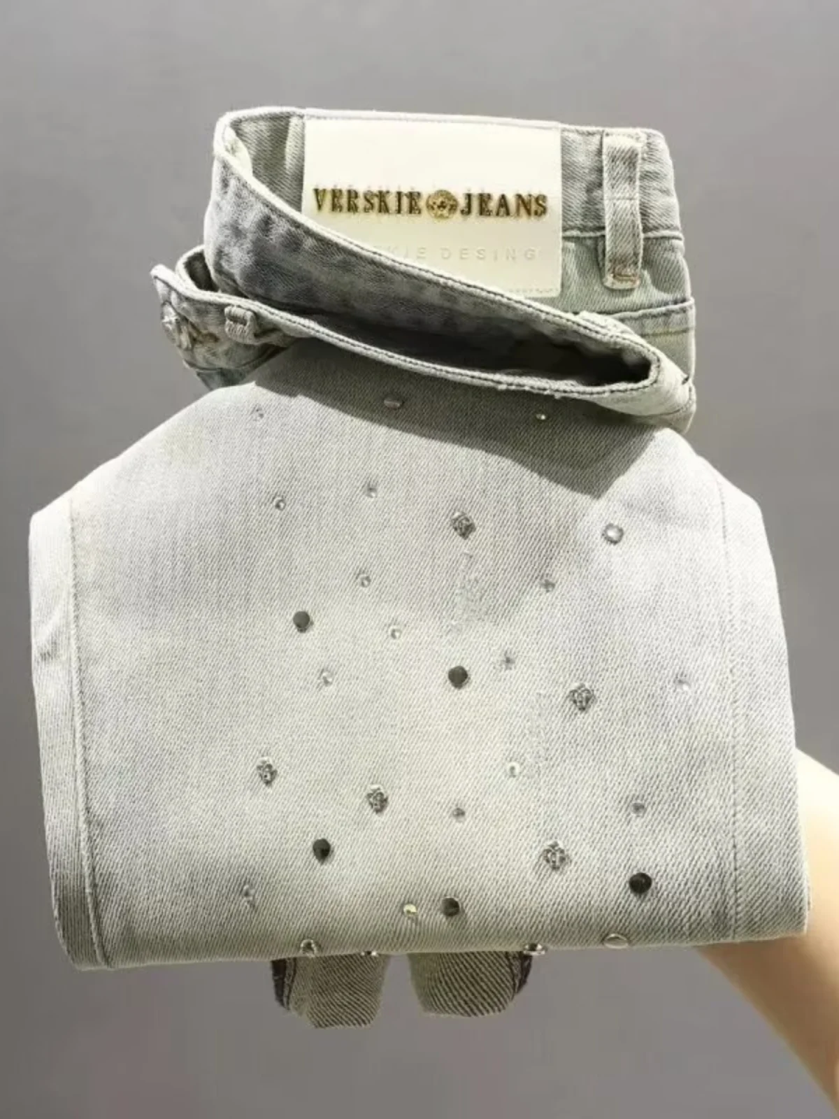 

Модные мужские джинсы слим-фит со стразами, весенне-осенние повседневные эластичные удобные длинные брюки для молодежи