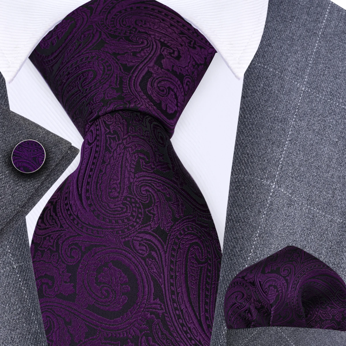 GUSLESON 8 cm Blauw Zwart Roze Mannen Stropdassen Pochet Manchetknopen Set Paisley Zijden Stropdas Bruiloft Relatiegeschenk Stropdas Accessoires
