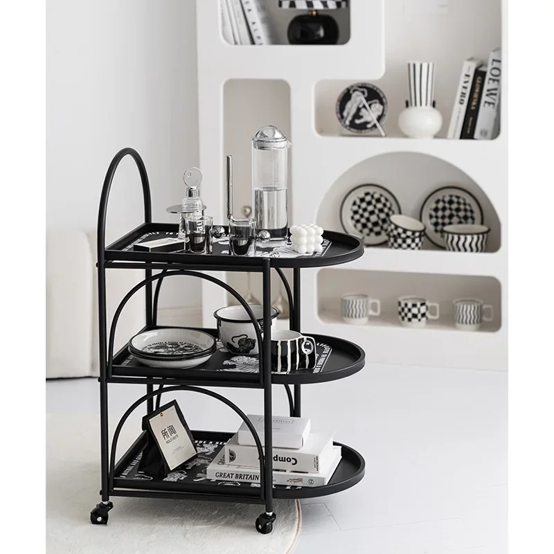 INS Style Modern Home Indoor Storage Cart 3-Tier Slide-Out Trolley for Small Spaces Dessert Storage Cart with Wheels