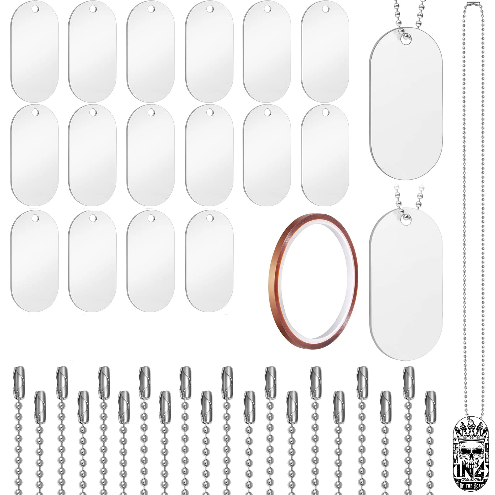 

7/15Pcs Sublimation Blank Dog Tag Oval Aluminum White Sublimation Stamping Tag Pendants Double Sided Metal Tags