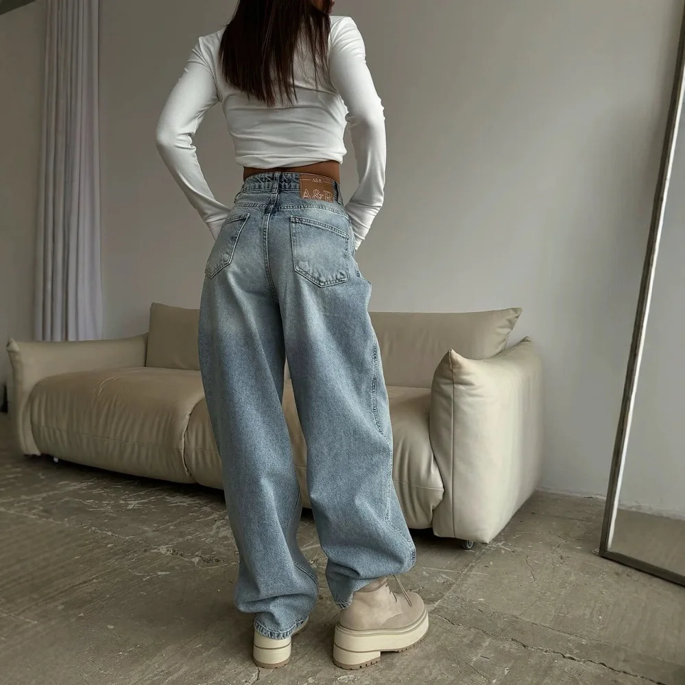 Amerykańskie jeansy vintage z niskim stanem, bez elastycznego materiału, sprane, o prostych nogawkach, damskie, jesienne, streetwear