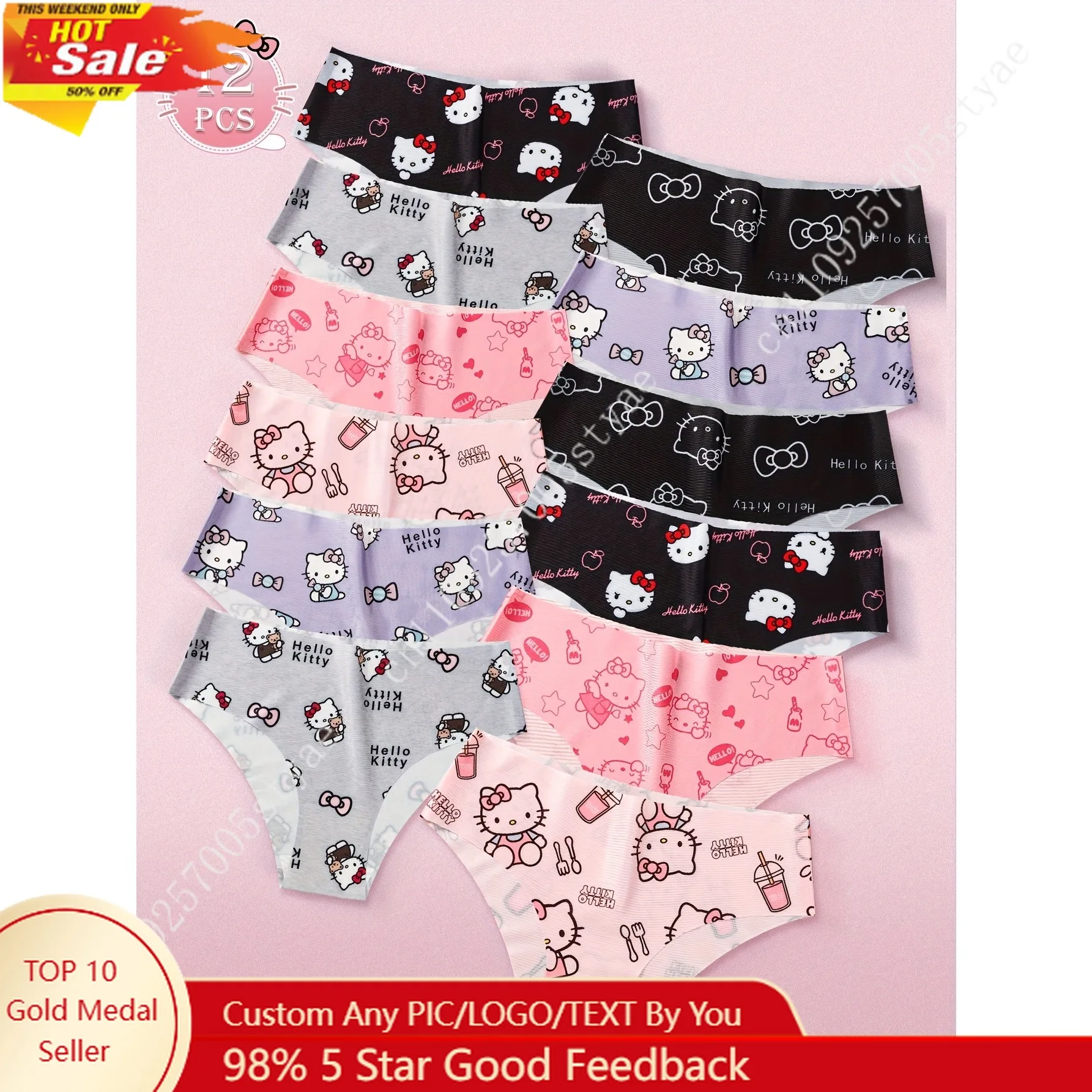 Набор из 12 женских трусиков Sanrio Hello Kitty с низкой посадкой, треугольной формы, с милым дышащим дизайном