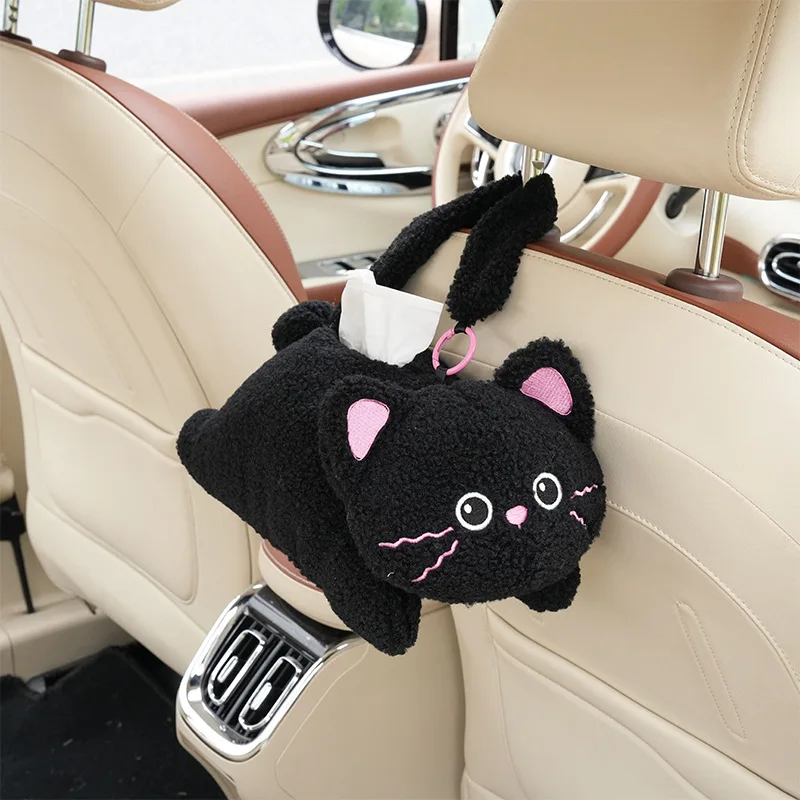 Boîte à mouchoirs montée sur voiture avec lapin en peluche, boîte d'accoudoir de voiture, jolie boîte à mouchoirs, adaptée à l'intérieur de la voiture