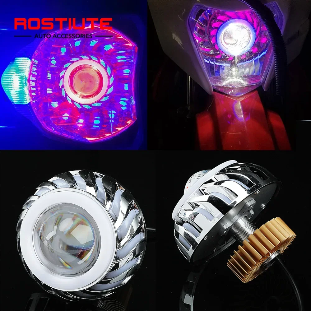 Double Angel Eyes Motorcycle Headlights High/Low Beam Additional Moto Spotlights Motorbike Devil Eyes LED Projector Headlights