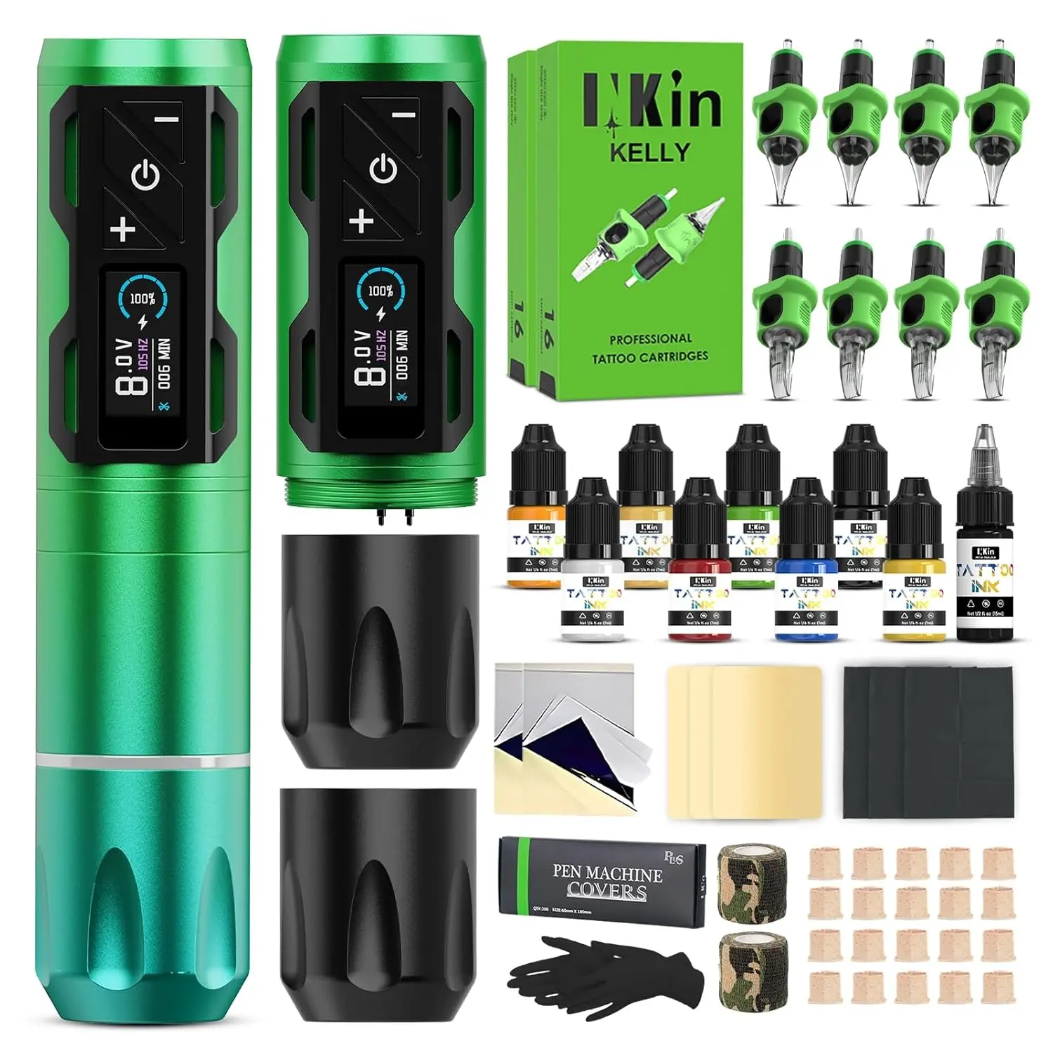 

Беспроводной набор для татуировок с ходом иглы 4,0 мм, 2 блока питания, 56 игл и чернила для начинающих - плавная и бесшумная работа