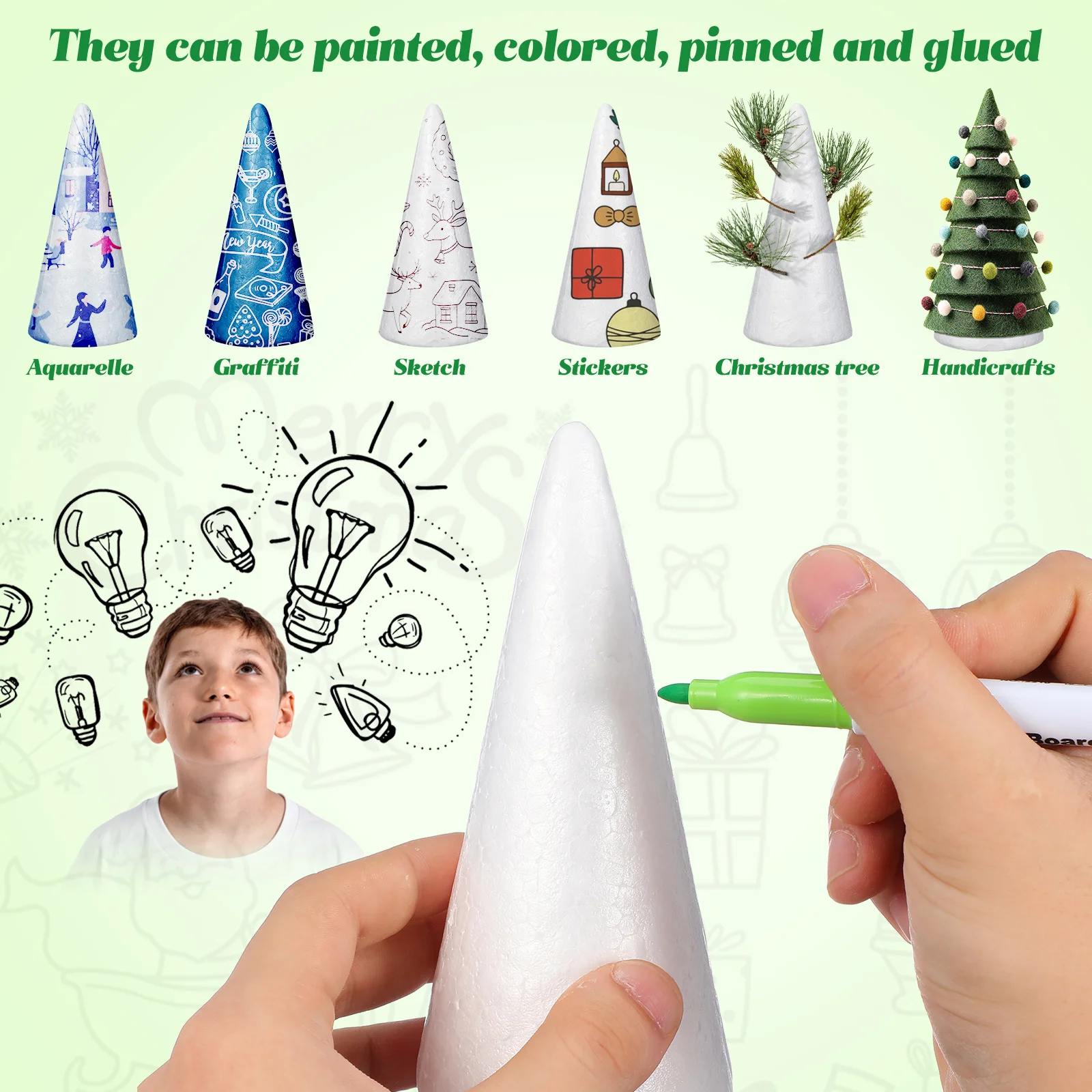 Cônes en mousse blancs de 15Cm, 12 pièces, artisanat pour pièce maîtresse d'arbre de noël, décoration, cône de projet d'art éducatif