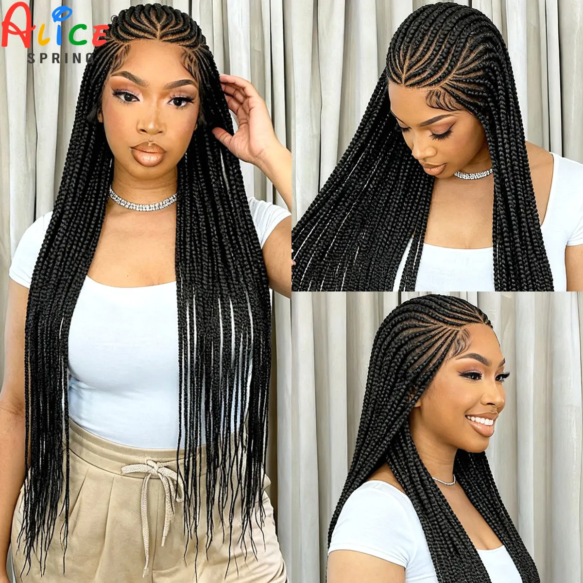 

36inch Braided Wigs Synthetic Full Lace Cornrow Braids Wigs Knotless Lace Frontal Braided Wigs with Baby Hair for Black Women