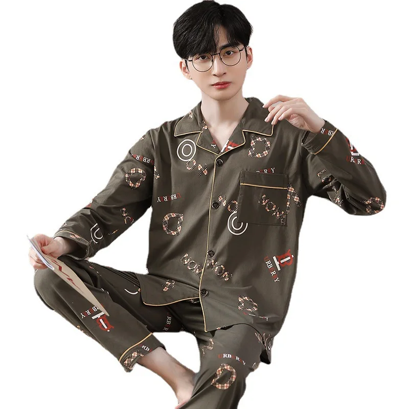 Fashion Men's pajamas Spring Autumn Long sleeve New Outwear Cotton Sleepwear Suit Winter Large Size Home Cloth Male Pyjamas