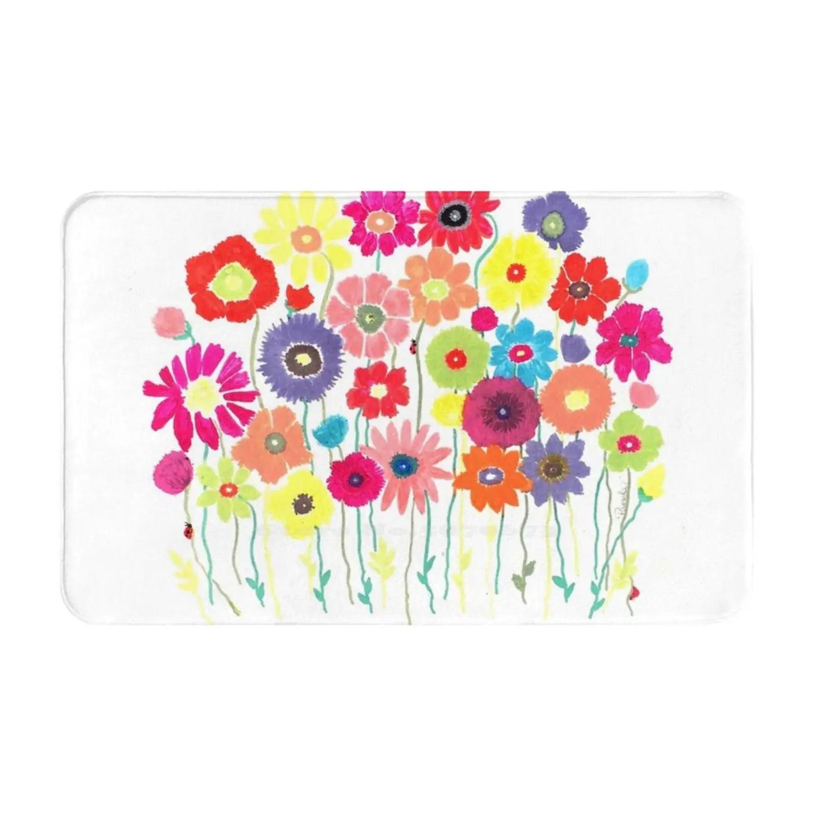 Gaby'S Garden Soft Cushion Car Home Carpet Door Mat Handpainted Handpainting Wild Flowers Floral Assortment Garden Black Artist