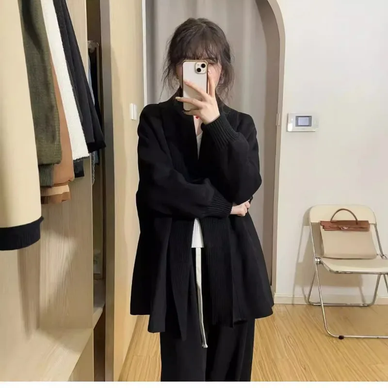 Autumn and Winter 2024 New Long Knitted Cardigan Women's Loose Solid Color Sweater Coat Women's Shirt