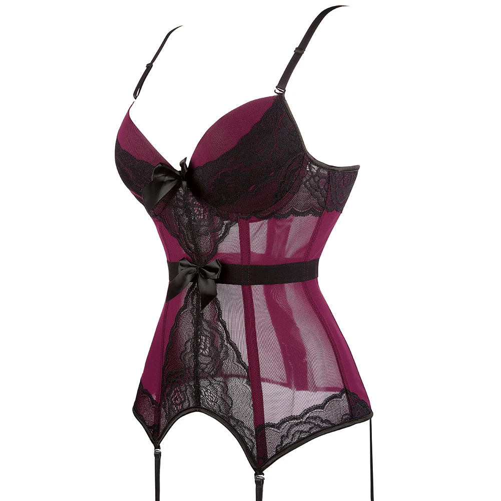 Adjustable Straps Transparent Sexy Corset Body Shapewear Women Lingerie Bustier With Suspenders