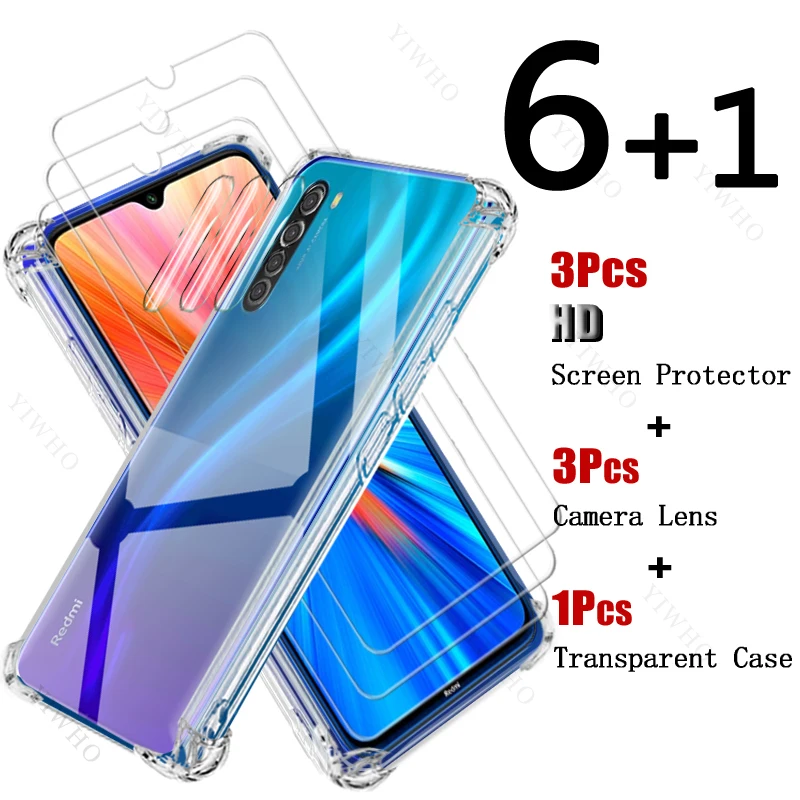 Tempered Glass Screen Protector for Xiaomi Redmi Note 8 2021 Soft Silicone Shockproof Case Safety Camera Lens for Redmi Note8 HD