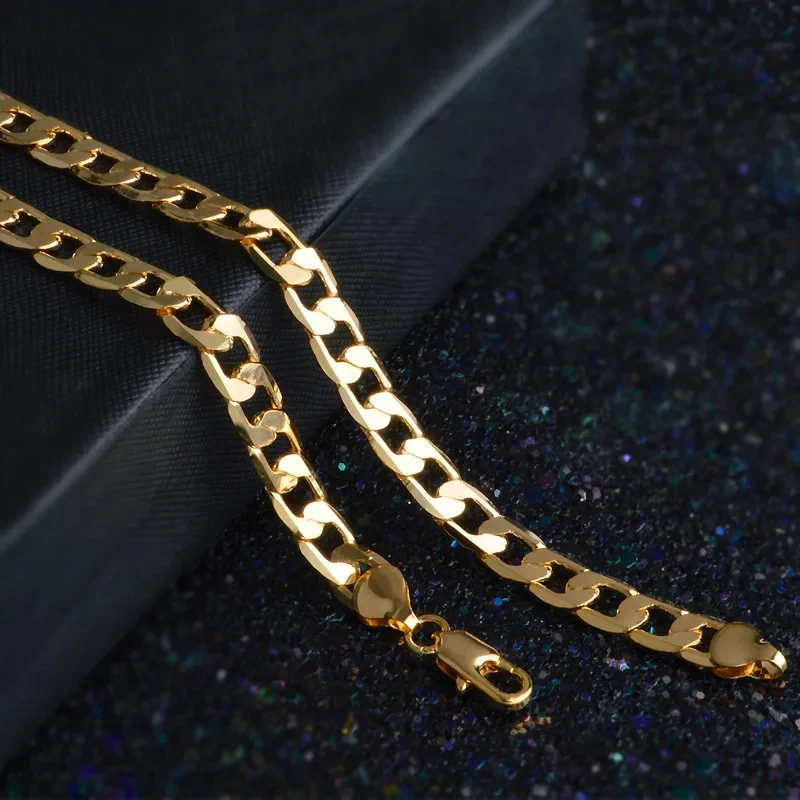 Special offer 18K gold Necklaces 925 Sterling Silver Classic 8MM sideways chain for Men woman fine Jewelrys Wedding party