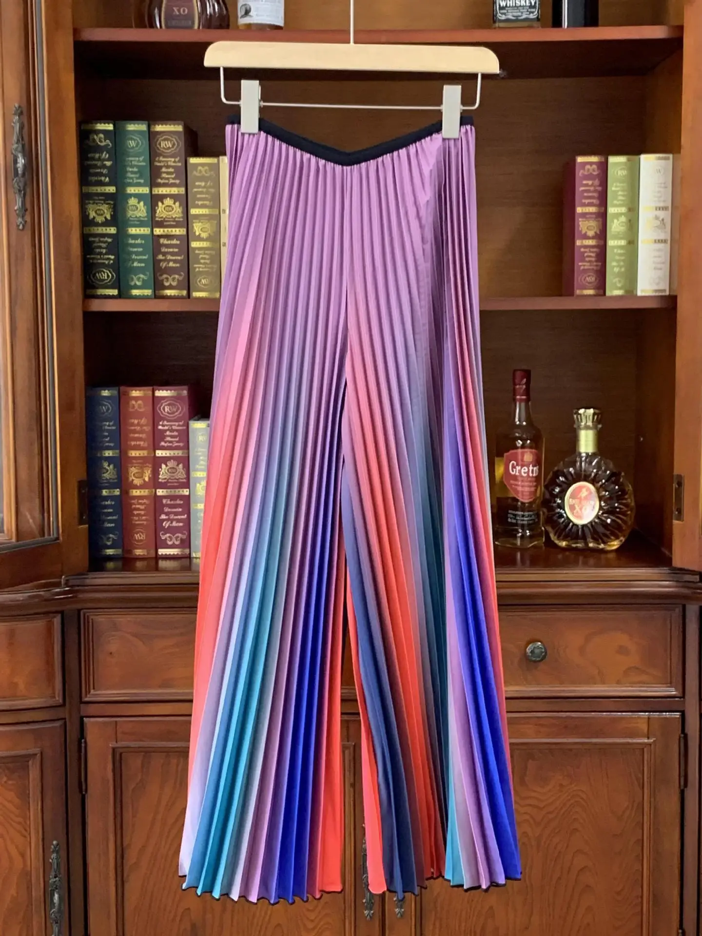 Pleats Original Wide-legged Rainbow Pants Diamond Pleat Casual Female Fairy Aesthetic Hundred Colorful Unique Nine-minute Pants