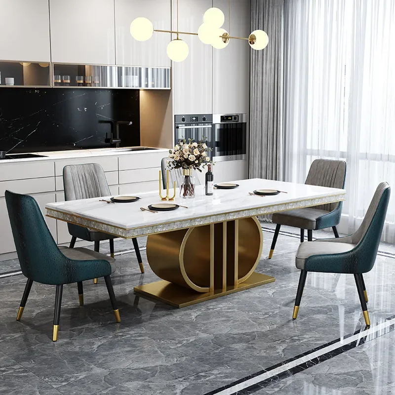 Italian Light Luxury Full Support Rock Slab Dining Table Modern Simple Stainless Steel Minimalist Dining Table