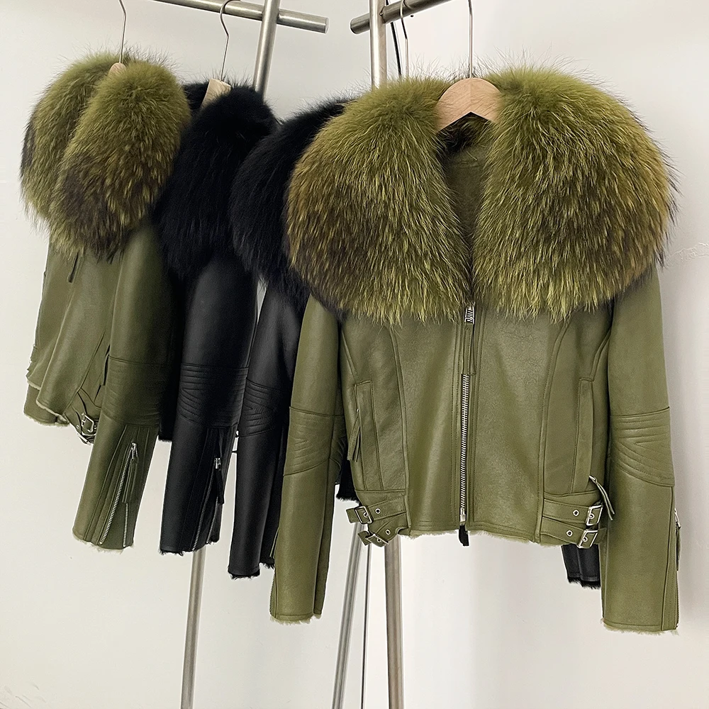 Natural Fox Fur Warm Reality Fur Coat Women Winter Thick Large Real Fur Jacket Rabbit Fur Lining Autumn Outwear Leather Jacket