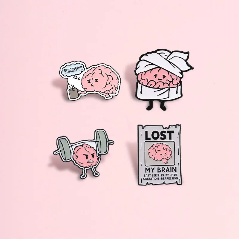 Creative and quirky cartoon brain series metal brooch, lost brain fun emoticon pack, pin badge