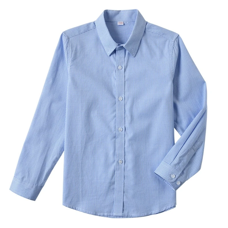 

Kids School Uniform Shirt Boys' Long Sleeve Cotton Plaid Tops Shirts Blue Houndstooth Checkered Oxford Clothes for Children
