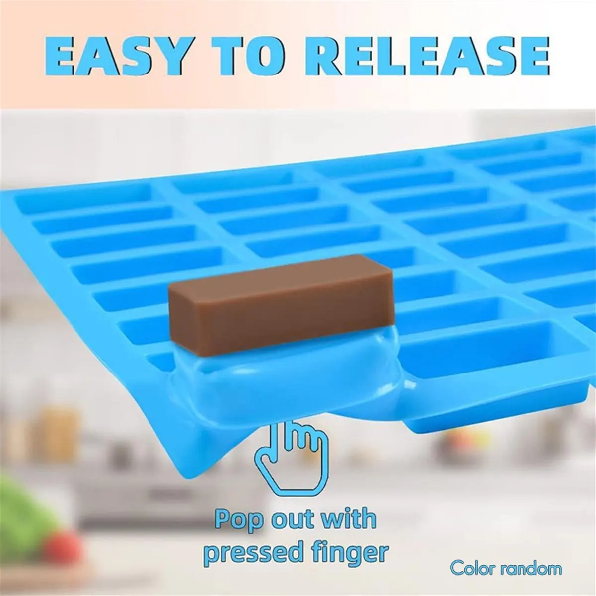 A67T NEW 40 Cavity Rectangle Silicone Candy Molds Medium Narrow Caramel Protein Bars Baking Pan Tray