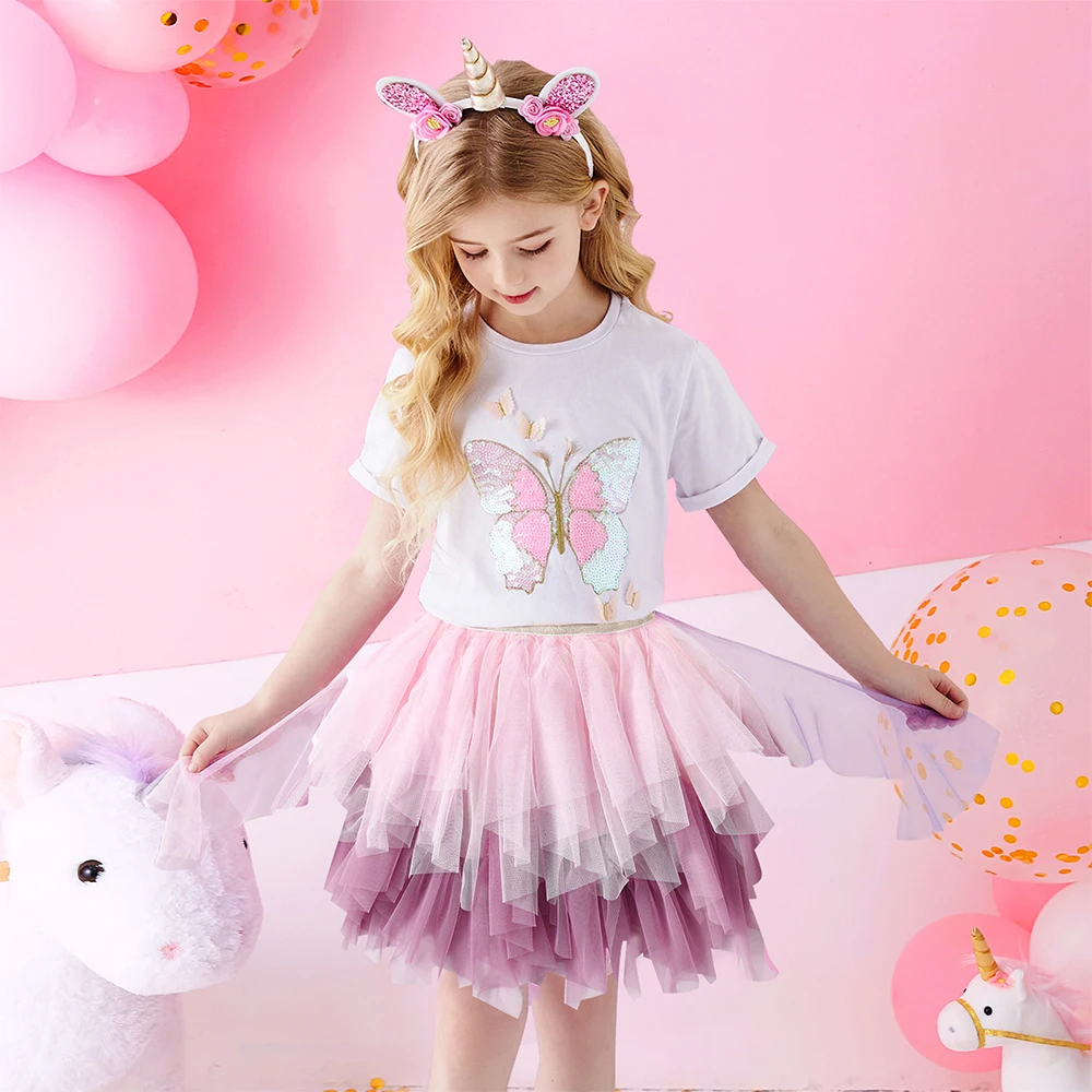 DXTON Tutu Skirts for Girls Mesh Ballet Miniskirts Kids Layered Princess Cake Ball Gown Dance Prom Party Skirt Children Clothes