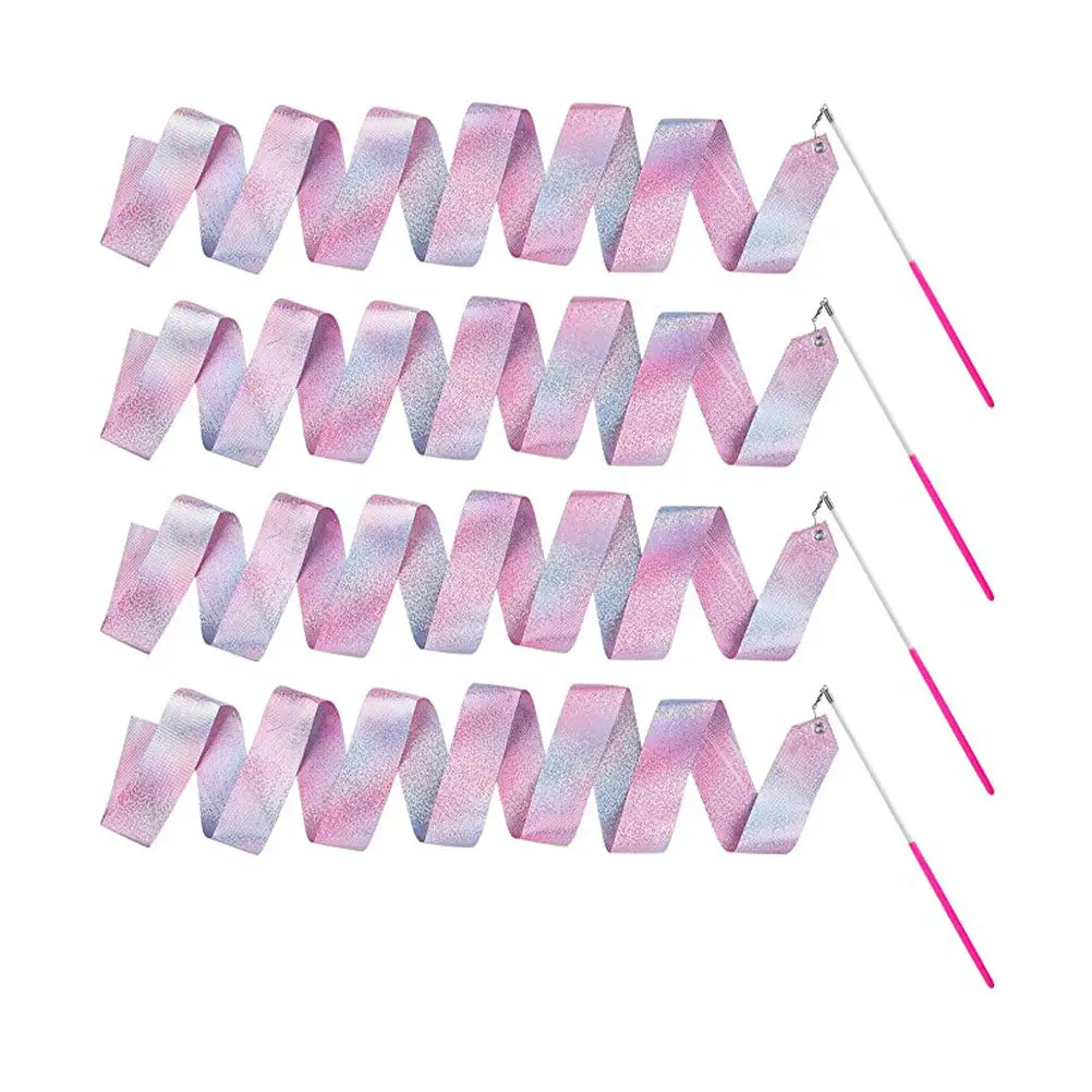 4pcs Glitter Ribbons 4M Rhythmic Gymnastics Ribbon Streamers Twirling Wand Art Dance Ribbons Gymnastics Wands Exercise