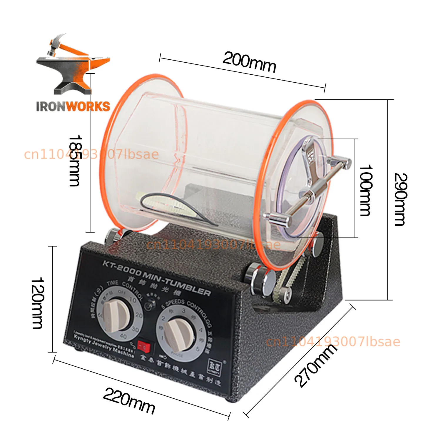 KT2000 Mini Jewelry Polisher Tumbler - Rotary Tumbler with 5Kg Capacity, 45W Power for Jewelry Polishing and Finishing