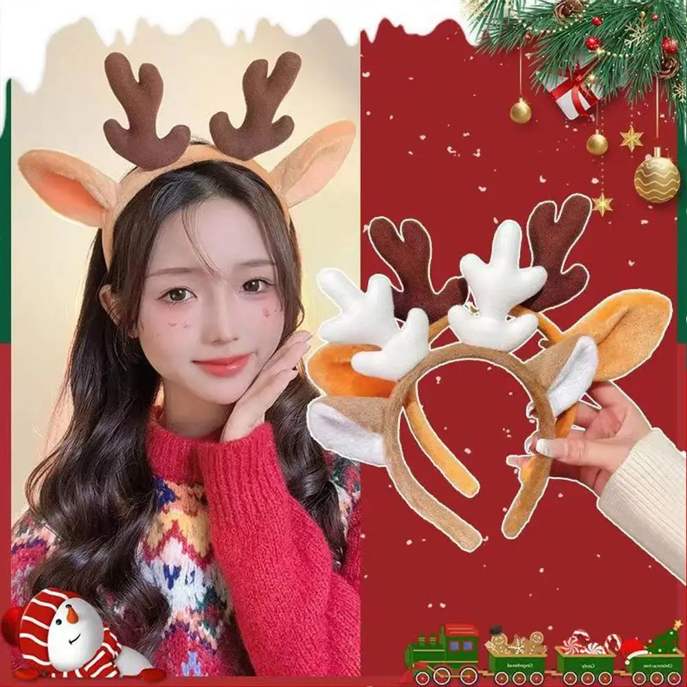 Christmas Reindeer Antler Headband Cosplay Deer Ear Head Hoop Lolita Hair Hoop Christmas Party Headpiece Festival Headwear Gifts