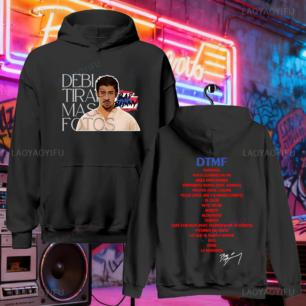Bad Bunny Album DTMF Print Pullover Mode Losse Hoodie Herfst Winter Warm Mannen Vrouw Trend Straat Sweatshirt met lange mouwen