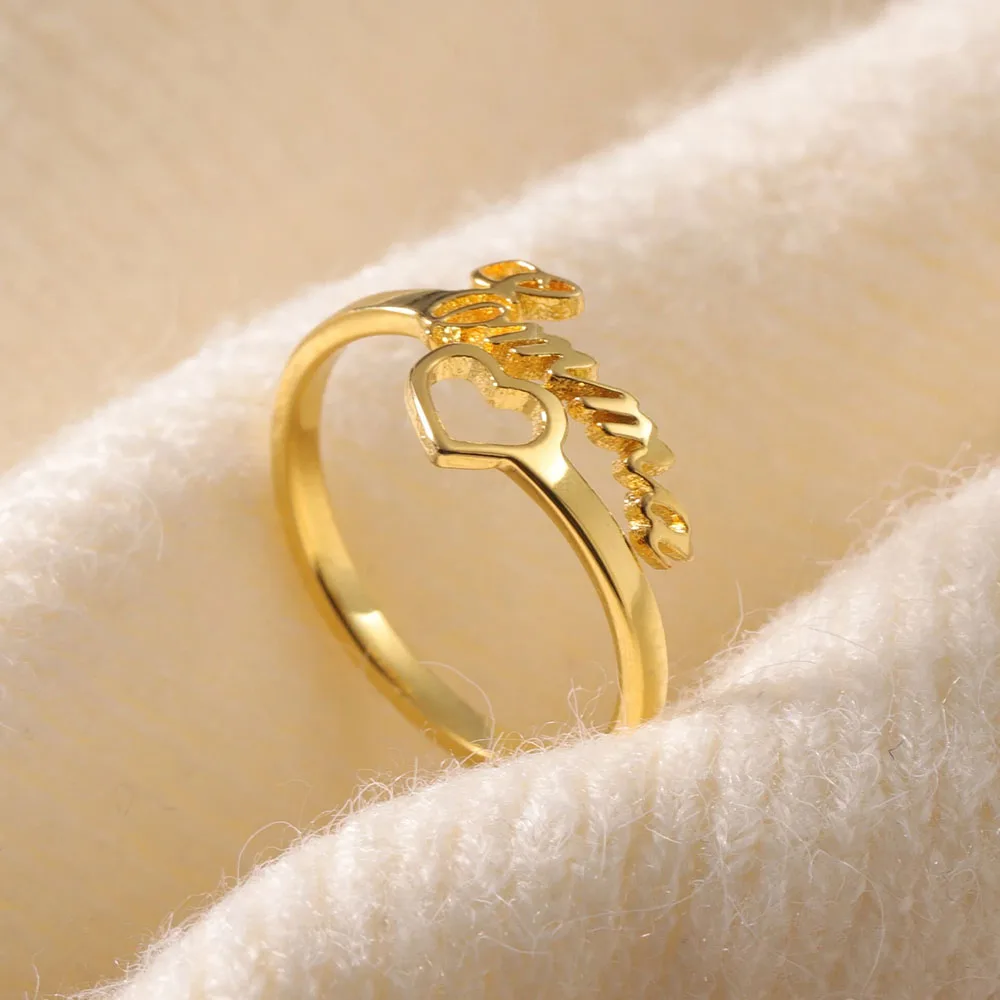 شخصية قابل للتعديل اسم الدائري للنساء مخصص 2 اسم الذهب الفولاذ المقاوم للصدأ خاتم Tendy مجوهرات الحب هدية الزفاف لها