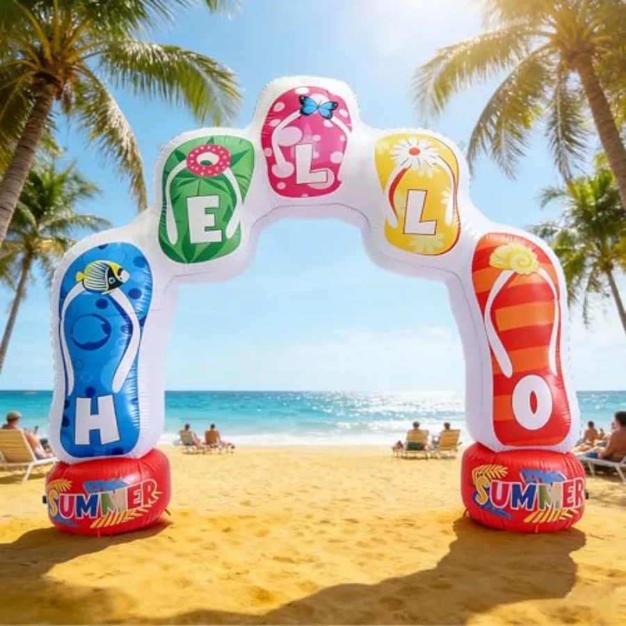 

8 FT Summer Inflatable Slipper Party Arch, Beach Ball Party Arch for Luau Hawaiian Tropical Beach Decorations for Summer Pool Y